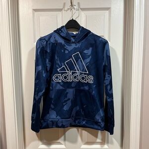 Adidas Kids Blue Camouflage Hoodie with Yellow Accents